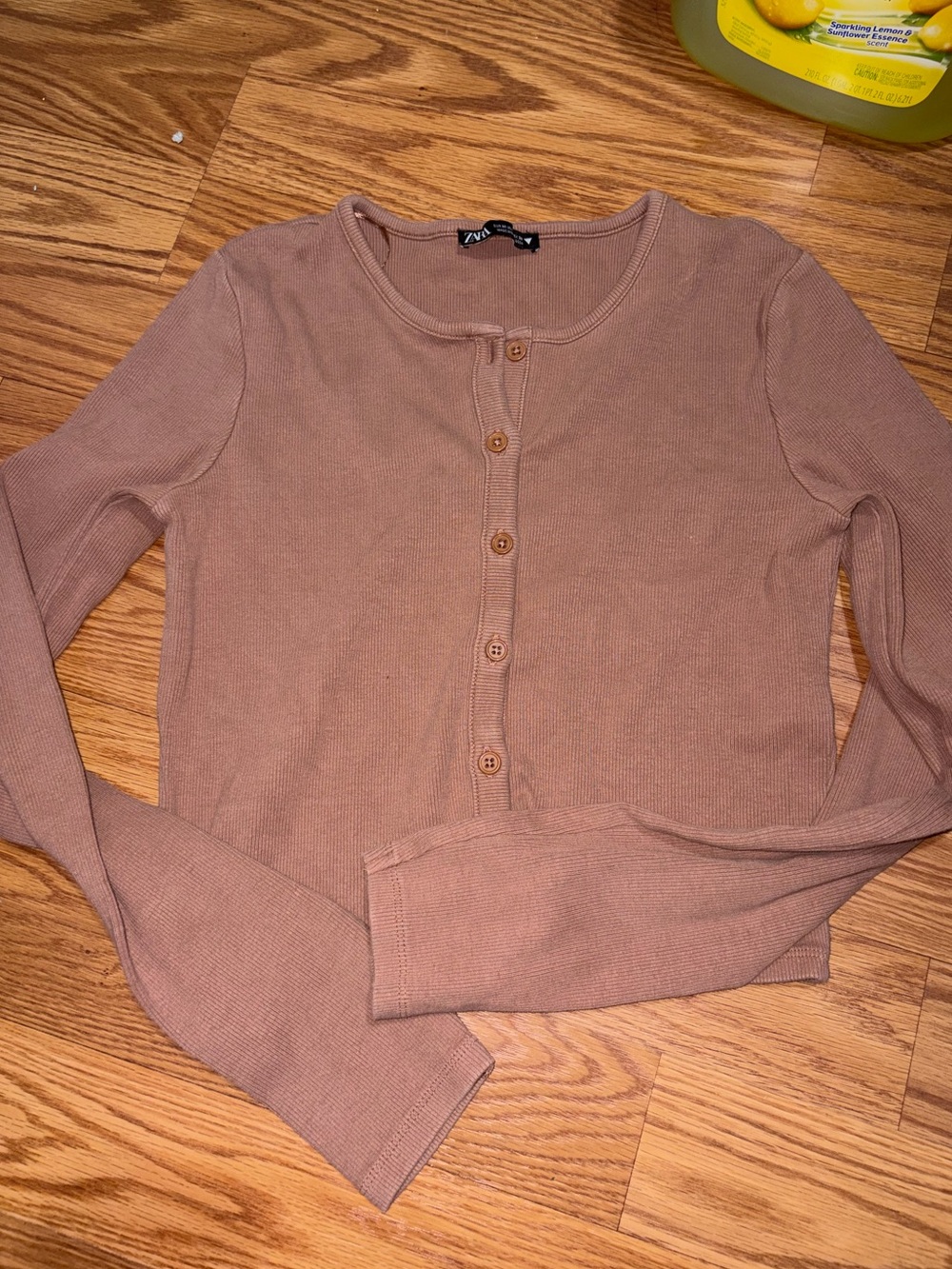 Zara Mauve Ribbed Button-Front Long Sleeve Top